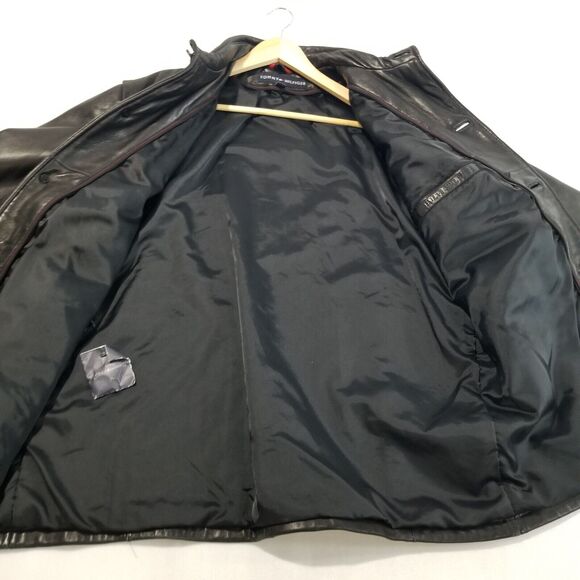 Vintage Tommy Hilfiger Leather Jacket Mens Medium Black Mid Pea Coat Dress - Picture 7 of 12
